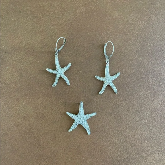 Sterling Silver 925 and crystal starfish pendant and drop earrings- boutique - Picture 3 of 16